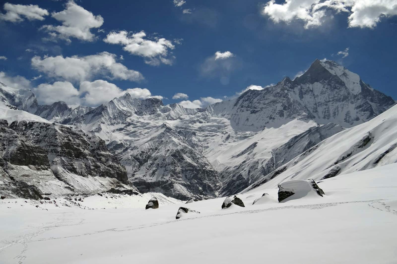 Snow-Covered Annapurna Base Camp in Nepal