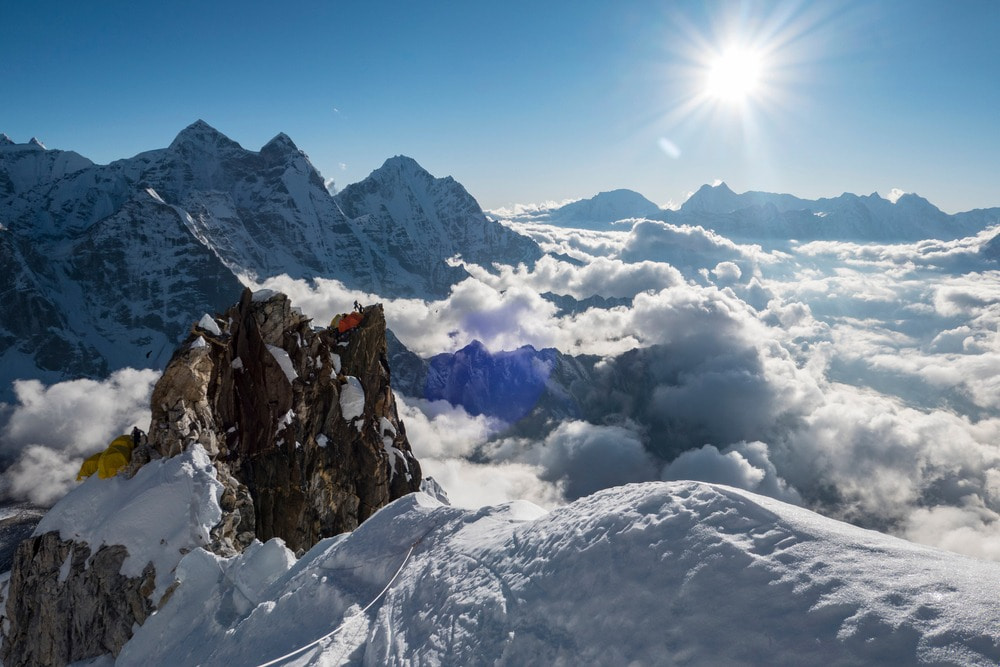 Ama Dablam: A Majestic Mountain Peak Surrounded by Clear Blue Skies