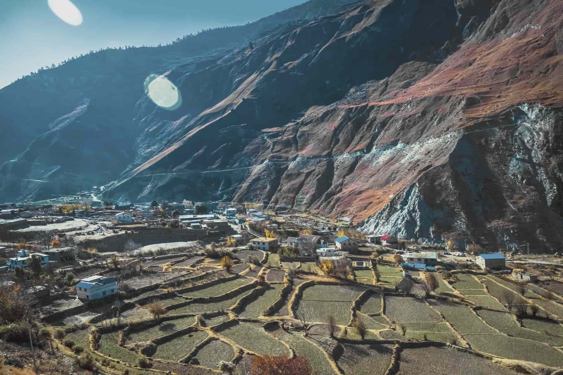 Stunning View of Fields and Traditional Houses Along the Upper Dolpo Circuit Trek